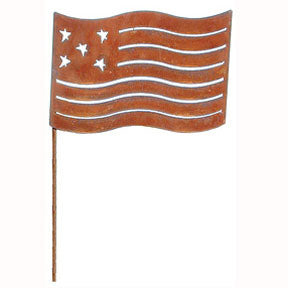Wrought Iron Large Rusted Flag Garden Stake