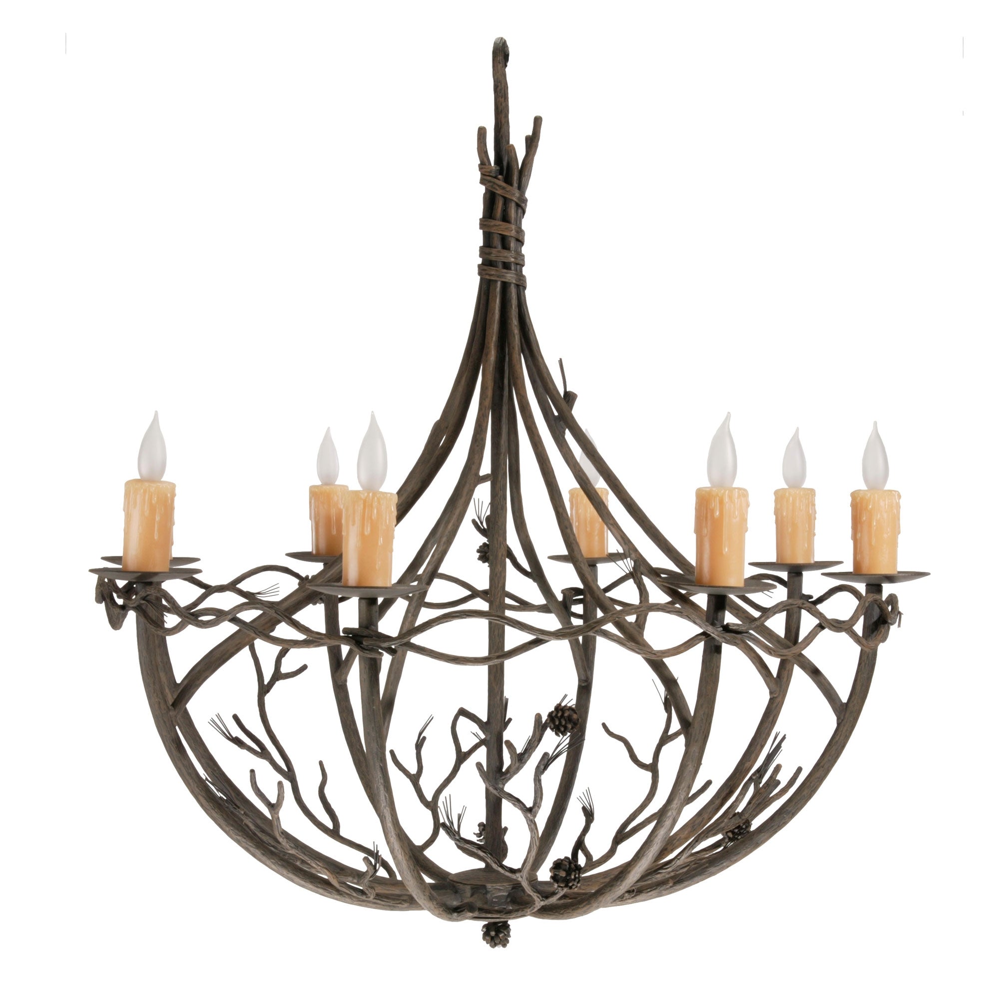 Pine Chandelier 8-Arm w/ Drip Candle Cover