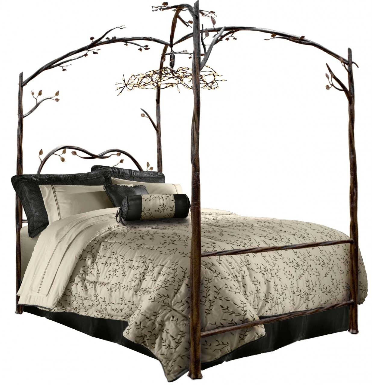 Enchanted Forest Canopy Bed with Chandelier by Stone County Ironworks