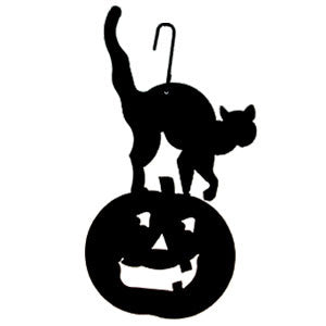 Wrought Iron Cat & Pumpkin Silhouette