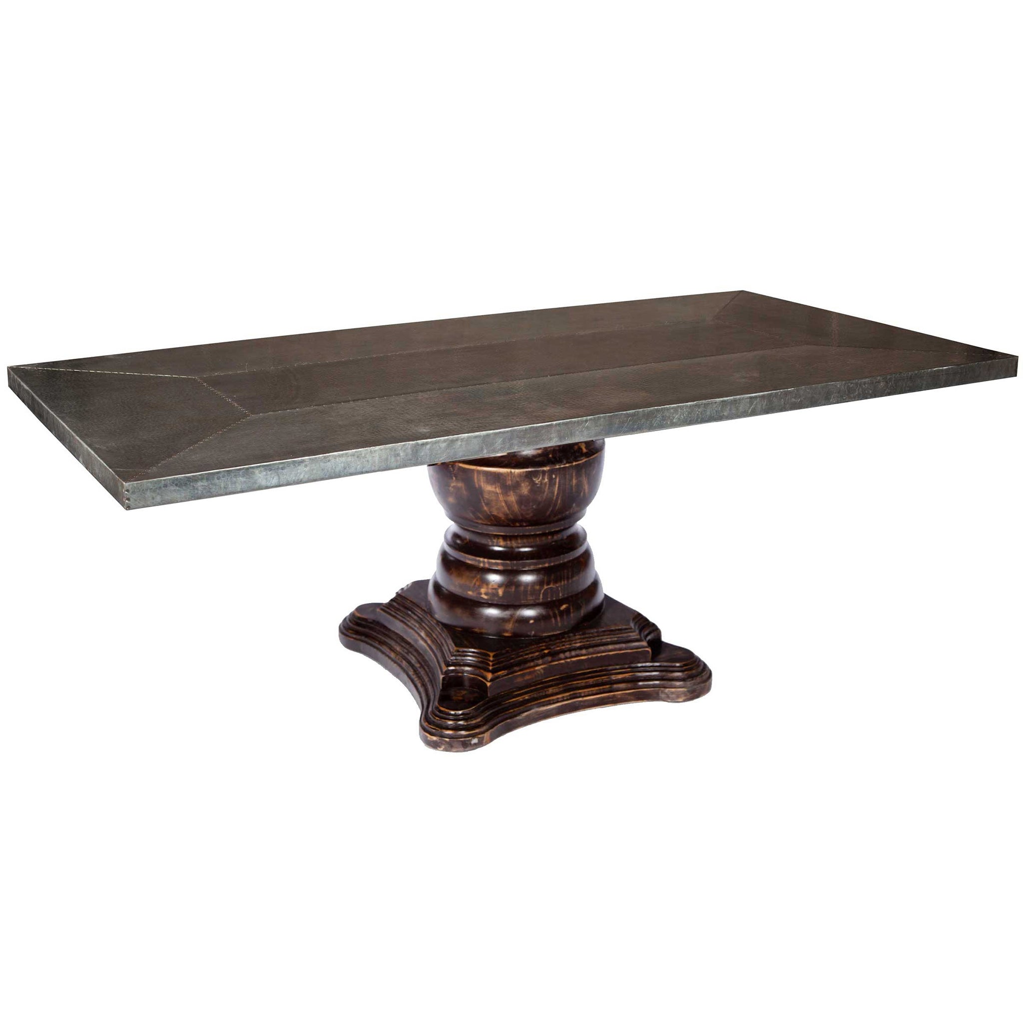 Fredrick Wood Base Dining Table With, Hammered Zinc Round Dining Table