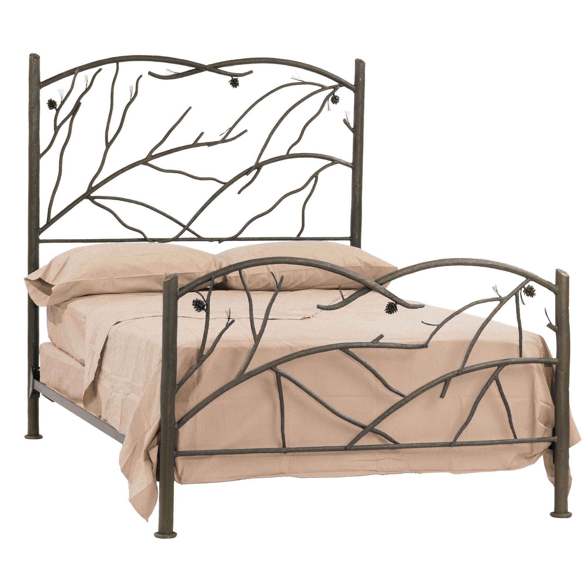 Wrought Iron Bed Rustic Pine Textured, Rod Iron Queen Bed
